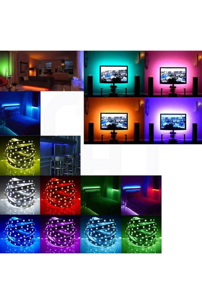 Ucuz Geldi RGB Animasyonlu Şerit LED 5 Mt Kendinden Trafolu Renk Değiştiren Kumandalı Çok Renkli Rgb Şerit Led - 4