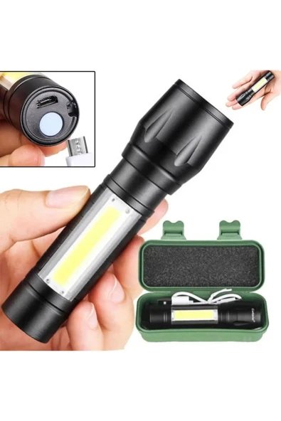 Ucuz Geldi Mini El Feneri Avcı Balıkçı Bekçi Feneri Kamp Feneri Cata Polis Feneri Şarjlı Odak Ayarlı Led Fener ürün görseli 1