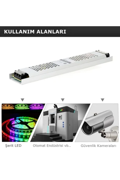 Coral Light Ultra Slim Sessiz Şerit Led Trafosu Metal Kasa 12v 25 Amper Led Trafo Adaptör - 8