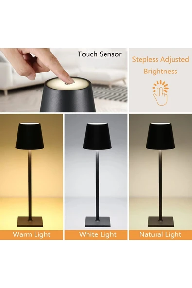 Ucuz Geldi Şarjlı Masa Lambası Dimmerli Dekoratif Abajur Cata İstanbul Siyah Dokunmatik Yemek Masası Lambası - Resim 3