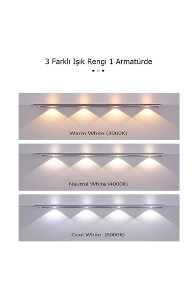 Ucuz Geldi Sensörlü Şarjlı 3 Farklı Işık Renkli Dimmerli 40cm Siyah Cata Bella Ultra Slim Kabin Led - 4