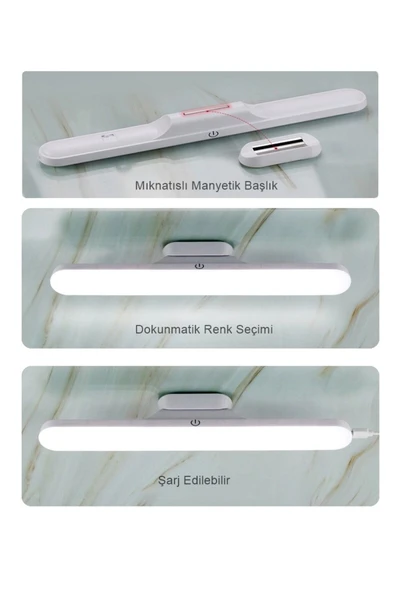 Ucuz Geldi Şarjlı Led Işık Mıknatıslı Led Aplik 3 Farklı Işık Şarjlı Martı Ledli Aplik Siyah Hero Led Lamba - 6