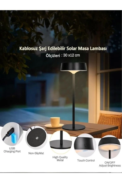 Ucuz Geldi Solar Şarjlı Masa Lambası Dimmerli Dekoratif Abajur Cata Dubai Dokunmatik Cafe Lambası Üç Işık Modu