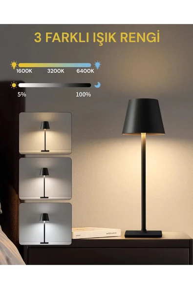 Ucuz Geldi Şarjlı Masa Lambası Dimmerli Dekoratif Abajur Cata İstanbul Siyah Dokunmatik Yemek Masası Lambası - Resim 4