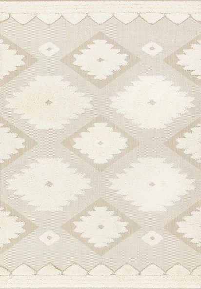 Makinede Yıkanabilir Leke Tutmaz  Bej Deko Deri Kaymaz Taban Etnik Salon Saçaksız Halı A285  BEJ 180 x 280 - Resim 2