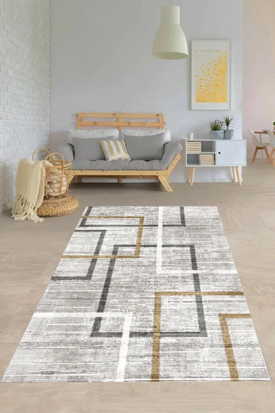 Makinede Yıkanabilir Leke Tutmaz  Multi Pvc Deri Kaymaz Taban Modern Salon Saçaksız Halı 472-00  ÇOKLU 80 x 300