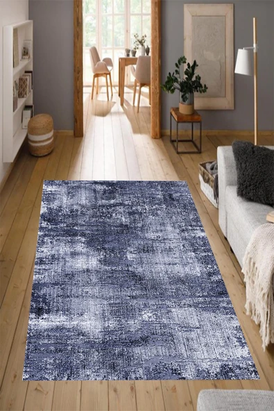 Makinede Yıkanabilir Leke Tutmaz  Lacivert Pvc Deri Kaymaz Taban Modern Salon Saçaksız Halı A31  ÇOKLU 160 x 230