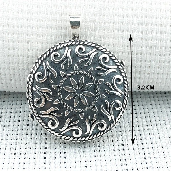 Yuvarlak 925 Ayar Cevşen Muska Kabı Kolye - Resim 5