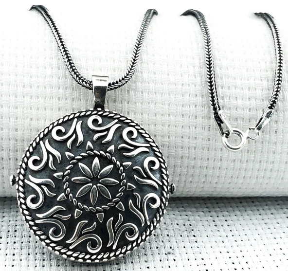 Yuvarlak 925 Ayar Cevşen Muska Kabı Kolye - Resim 2