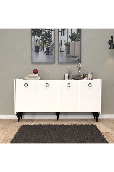 UMGMOBİLYA Titanyum(MEŞE-BEYAZ) Modern Konsol, Çok Amaçlı Dolap, Dresuar, Mutfak Dolabı, Kiler Dolabı, TV Ünitesi - 5