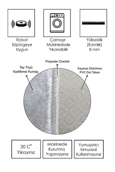 Makinede Yıkanabilir Leke Tutmaz  Gri-Gold Dot Keçe Kaymaz Taban Salon-Yolluk Saçaksız Halı B1183  GRİ-GOLD 120 x 180 - 7