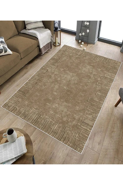 Makinede Yıkanabilir Leke Tutmaz  Kahverengi Dot Keçe Kaymaz Taban Shaggy Salon Saçaksız Halı B1193  KAHVERENGİ 200 x 300 - Resim 5