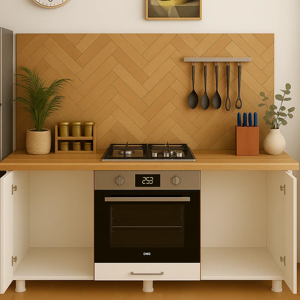 UMGMOBİLYA 140LIK MEŞE-BEYAZ ANKASTRE FIRIN OCAK DOLABI, KAHVE KÖŞESİ, ÇOK AMAÇLI MUTFAK DOLABI - 3