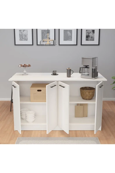 UMGMOBİLYA 160lık Benzila Beyaz Siyah Kulplu Ada Mutfak Mutfak Dolabı, Çok Amaçlı Dolap - 3
