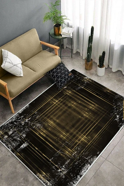 Makinede Yıkanabilir Leke Tutmaz  Gold Dot Keçe Kaymaz Taban Işıltılı Salon Saçaksız Halı B1206  GOLD 80 x 300 - 4