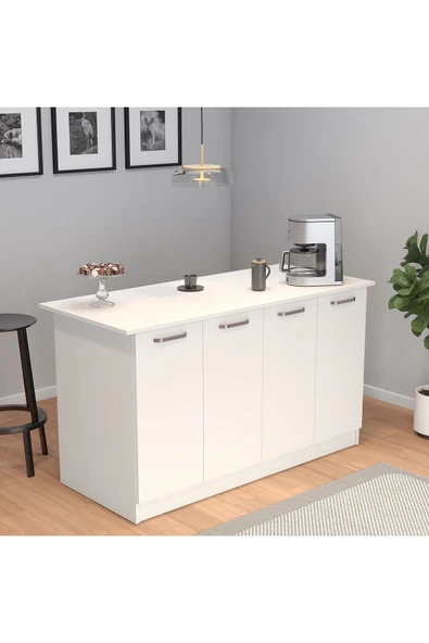 UMGMOBİLYA Patentli 160lık Benzila Beyaz Mutfak Adası, Ada Mutfak, Çok Amaçlı Mutfak Dolabı, Mutfak Masası