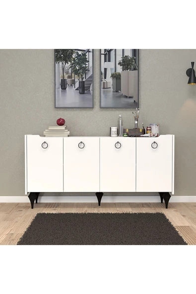 UMGMOBİLYA Titanyum(BEYAZ) Modern Konsol, Çok Amaçlı Dolap, Dresuar, Mutfak Dolabı, Kiler Dolabı, TV Ünitesi - 4