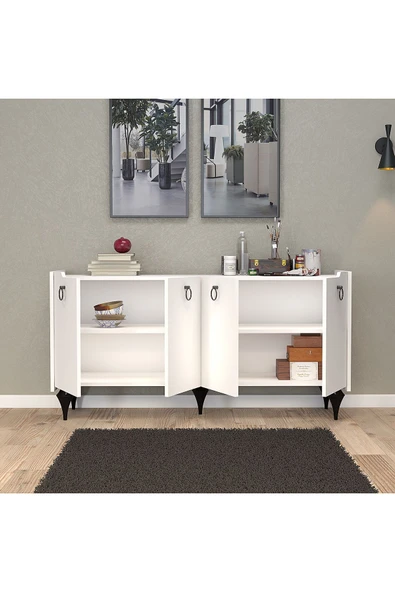 UMGMOBİLYA Titanyum(BEYAZ) Modern Konsol, Çok Amaçlı Dolap, Dresuar, Mutfak Dolabı, Kiler Dolabı, TV Ünitesi - 5