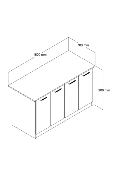 UMGMOBİLYA Patentli 160lık Benzila Meşe Beyaz Siyah Kulplu Ada Mutfak, Mutfak Dolabı, Çok Amaçlı Dolap - 5