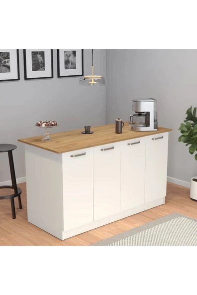 UMGMOBİLYA Patentli 160lık Benzila Meşe Mutfak Adası, Ada Mutfak, Çok Amaçlı Mutfak Dolabı, Mutfak Masası - 4