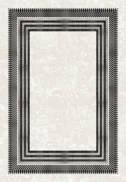 Makinede Yıkanabilir Leke Tutmaz  Krem-Antrasit Dot Keçe Kaymaz Taban Çerçeve Salon Saçaksız Halı B1170  160 x 230 KREM-ANTRASİT - Resim 2