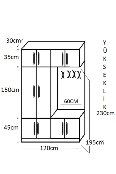 UMGMOBİLYA SİNEM PORTMANTO Kapaklı, Raflı, Askılı Vestiyer - 8