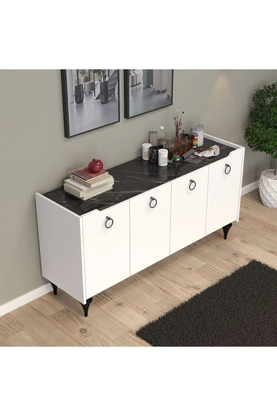 UMGMOBİLYA Titanyum (MERMER-BEYAZ) Modern Konsol, Çok Amaçlı Dolap, Dresuar, Mutfak Dolabı, Kiler Dolabı, TV Ünitesi - 2