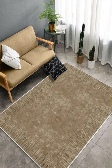 Makinede Yıkanabilir Leke Tutmaz  Kahverengi Dot Keçe Kaymaz Taban Shaggy Salon Saçaksız Halı B1193  KAHVERENGİ 200 x 300 - Resim 4