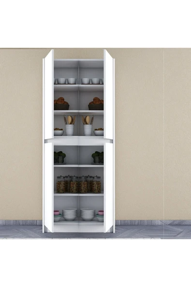 UMGMOBİLYA Patentli Santra Kulpsuz 4 Kapaklı, Çok Amaçlı Dolap, Mutfak, Elbise, Balkon, Kiler Dolabı, Dosya Dolabı - 2
