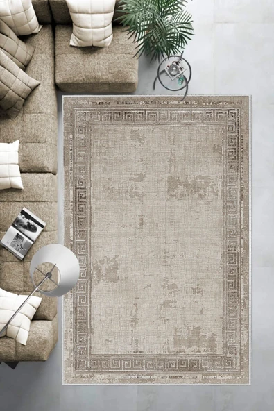Makinede Yıkanabilir Leke Tutmaz  Bej-Vizon Dot Keçe Kaymaz Taban Vintage Salon Saçaksız Halı B1196  BEJ-VİZON 100 x 300 - Resim 6