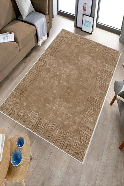 Makinede Yıkanabilir Leke Tutmaz  Kahverengi Dot Keçe Kaymaz Taban Shaggy Salon Saçaksız Halı B1193  KAHVERENGİ 200 x 300 - Resim 3