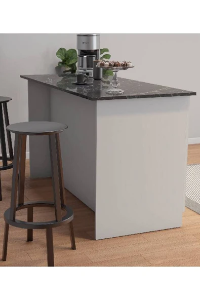 UMGMOBİLYA Patentli 160lık Benzila Mermer Desenli Beyaz Siyah Kulplu Ada Mutfak, Mutfak Dolabı, Çok Amaçlı Dolap - 2