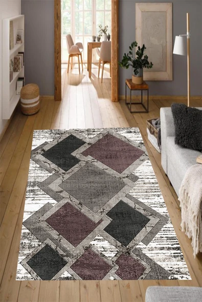 Makinede Yıkanabilir Leke Tutmaz  Multi Pvc Deri Kaymaz Taban Modern Salon Saçaksız Halı A76  ÇOKLU 80 x 140