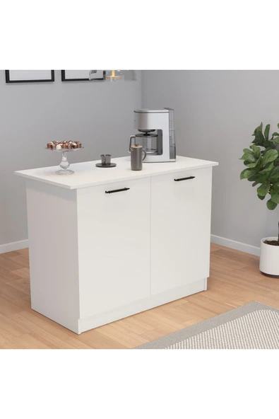 UMGMOBİLYA 120LİK BEYAZ BENZİLA ADA MUTFAK SİYAH KULPLU, MUTFAK ADASI, KAHVE KÖŞESİ, ÇOK AMAÇLI DOLAP
