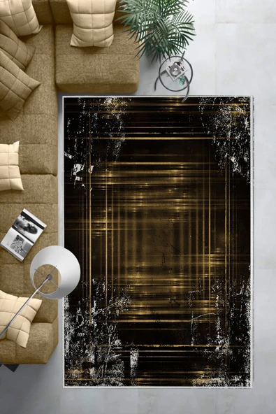 Makinede Yıkanabilir Leke Tutmaz  Gold Dot Keçe Kaymaz Taban Işıltılı Salon Saçaksız Halı B1206  GOLD 160 x 230 - 6