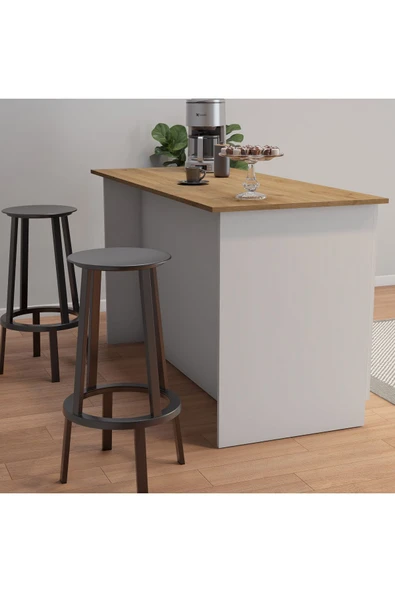 UMGMOBİLYA Patentli 160lık Benzila Meşe Beyaz Siyah Kulplu Ada Mutfak, Mutfak Dolabı, Çok Amaçlı Dolap - 2