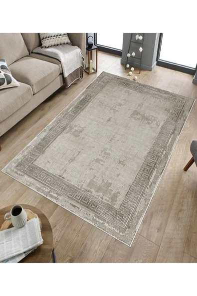 Makinede Yıkanabilir Leke Tutmaz  Bej-Vizon Dot Keçe Kaymaz Taban Vintage Salon Saçaksız Halı B1196  BEJ-VİZON 100 x 300 - Resim 5
