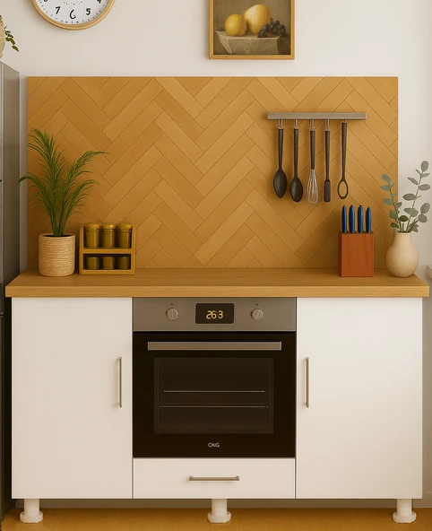 UMGMOBİLYA 140LIK MEŞE-BEYAZ ANKASTRE FIRIN OCAK DOLABI, KAHVE KÖŞESİ, ÇOK AMAÇLI MUTFAK DOLABI