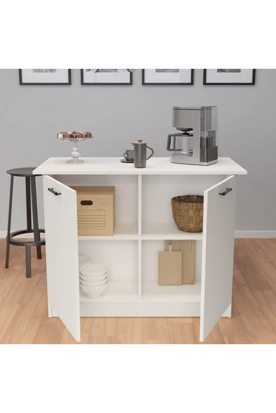 UMGMOBİLYA 120LİK BEYAZ BENZİLA ADA MUTFAK SİYAH KULPLU, MUTFAK ADASI, KAHVE KÖŞESİ, ÇOK AMAÇLI DOLAP - 3