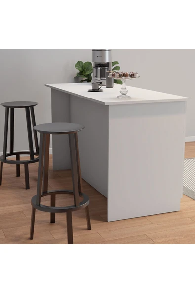 UMGMOBİLYA 160lık Benzila Beyaz Siyah Kulplu Ada Mutfak Mutfak Dolabı, Çok Amaçlı Dolap - 4