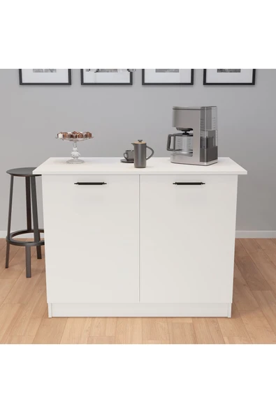 UMGMOBİLYA 120LİK BEYAZ BENZİLA ADA MUTFAK SİYAH KULPLU, MUTFAK ADASI, KAHVE KÖŞESİ, ÇOK AMAÇLI DOLAP - 2
