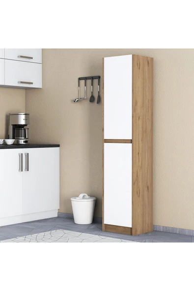 UMGMOBİLYA Patentli Astira Meşe Beyaz Kulpsuz Boy Dolabı, Mutfak Dolabı, Ayakkabılık, Kiler/Banyo Dolabı, Elbise Dolabı