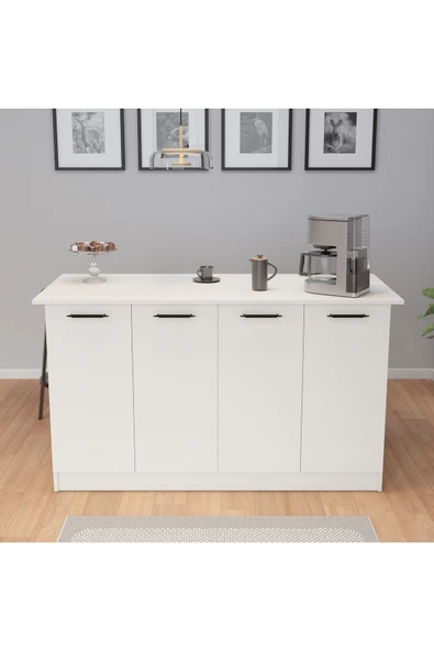 UMGMOBİLYA 160lık Benzila Beyaz Siyah Kulplu Ada Mutfak Mutfak Dolabı, Çok Amaçlı Dolap - 2