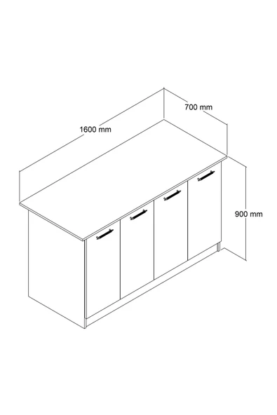 UMGMOBİLYA 160lık Benzila Beyaz Siyah Kulplu Ada Mutfak Mutfak Dolabı, Çok Amaçlı Dolap - 5