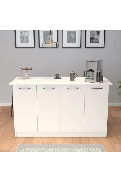 UMGMOBİLYA Patentli 160lık Benzila Beyaz Mutfak Adası, Ada Mutfak, Çok Amaçlı Mutfak Dolabı, Mutfak Masası - 3