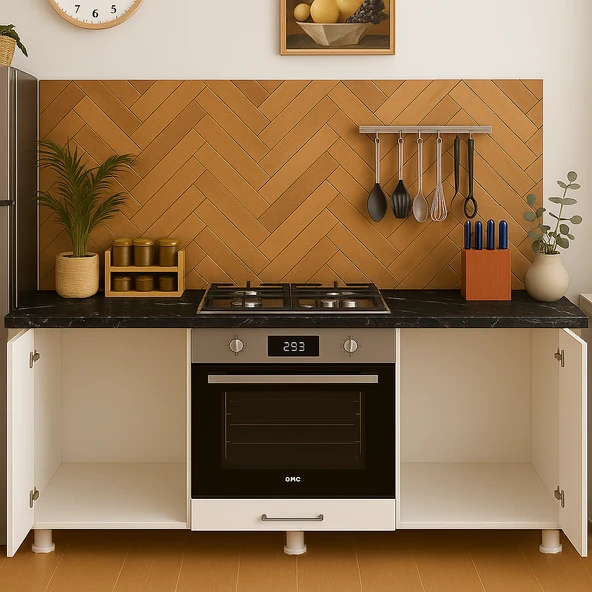 UMGMOBİLYA 140LIK MERMER-BEYAZ ANKASTRE FIRIN OCAK DOLABI, KAHVE KÖŞESİ, ÇOK AMAÇLI MUTFAK DOLABI - 3