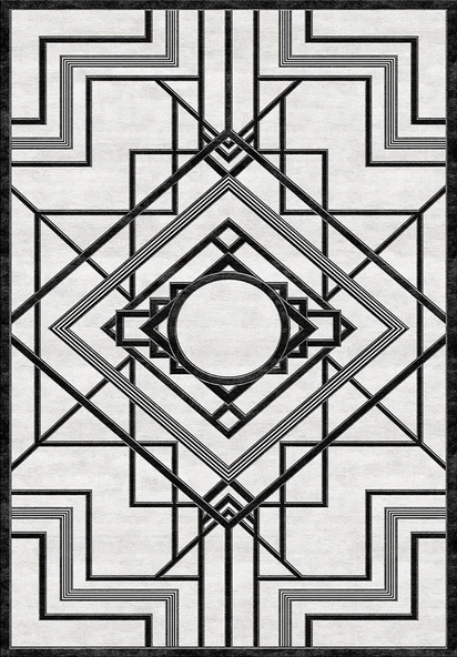 Makinede Yıkanabilir Leke Tutmaz  Siyah Dot Keçe Kaymaz Taban Lobohemart Salon Saçaksız Halı B1204  SİYAH 120 x 180 - Resim 2