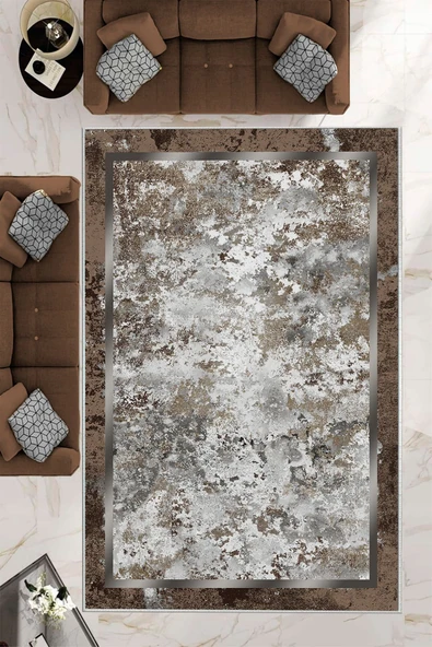 Makinede Yıkanabilir Leke Tutmaz  Kahverengi Dot Keçe Kaymaz Taban Modern Salon Saçaksız Halı B1244  KAHVE 120 x 180