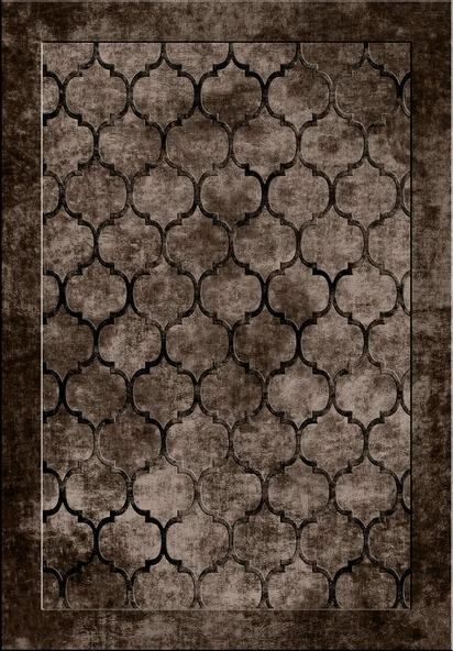 Makinede Yıkanabilir Leke Tutmaz  Kahverengi Dot Keçe Kaymaz Taban Prizma Salon Saçaksız Halı B1220  SİYAH 80 x 200 - Resim 2