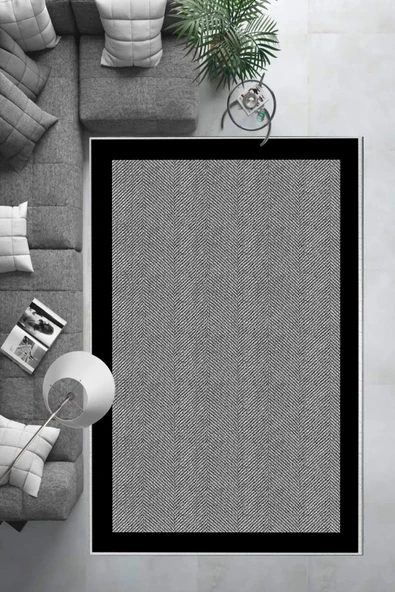 Makinede Yıkanabilir Leke Tutmaz  Siyah Dot Keçe Kaymaz Taban Modern Salon Saçaksız Halı B1255  SİYAH 80 x 200 - Resim 6